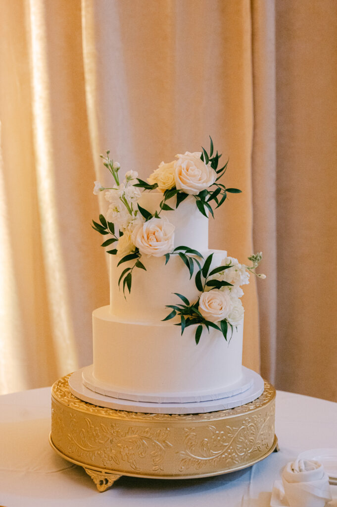 3 tier white wedding cake on Socialite Events