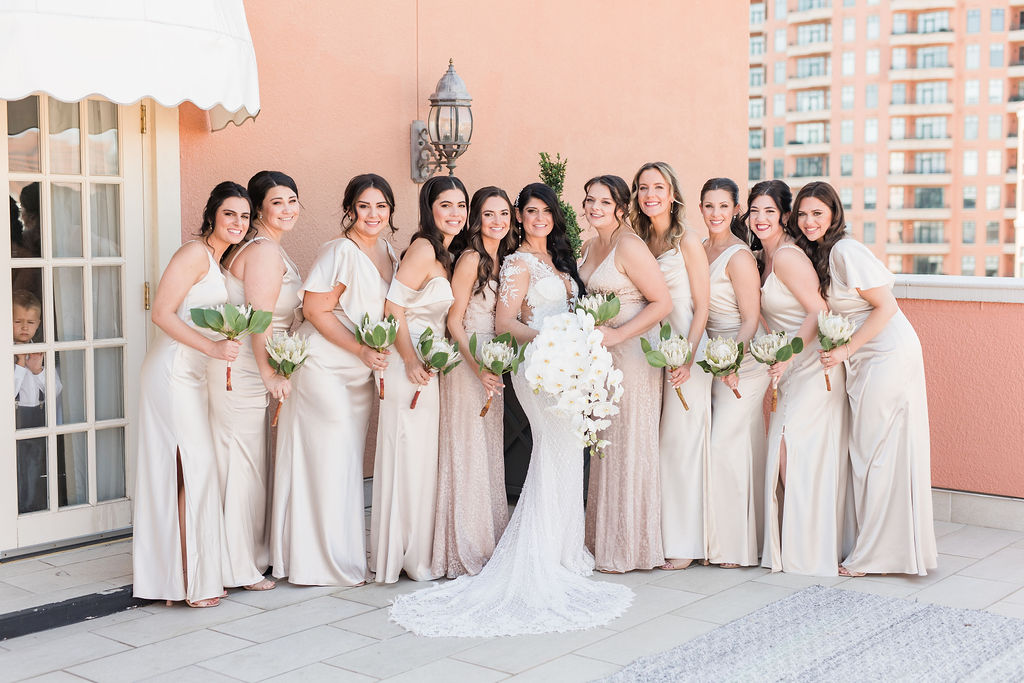 pale pink bridesmaids dresses lush white wedding florals on Socialite Event Planning Florida