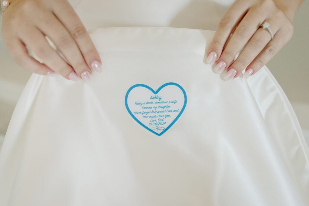 secret message on inside of brides dress on Socialite Events Blog