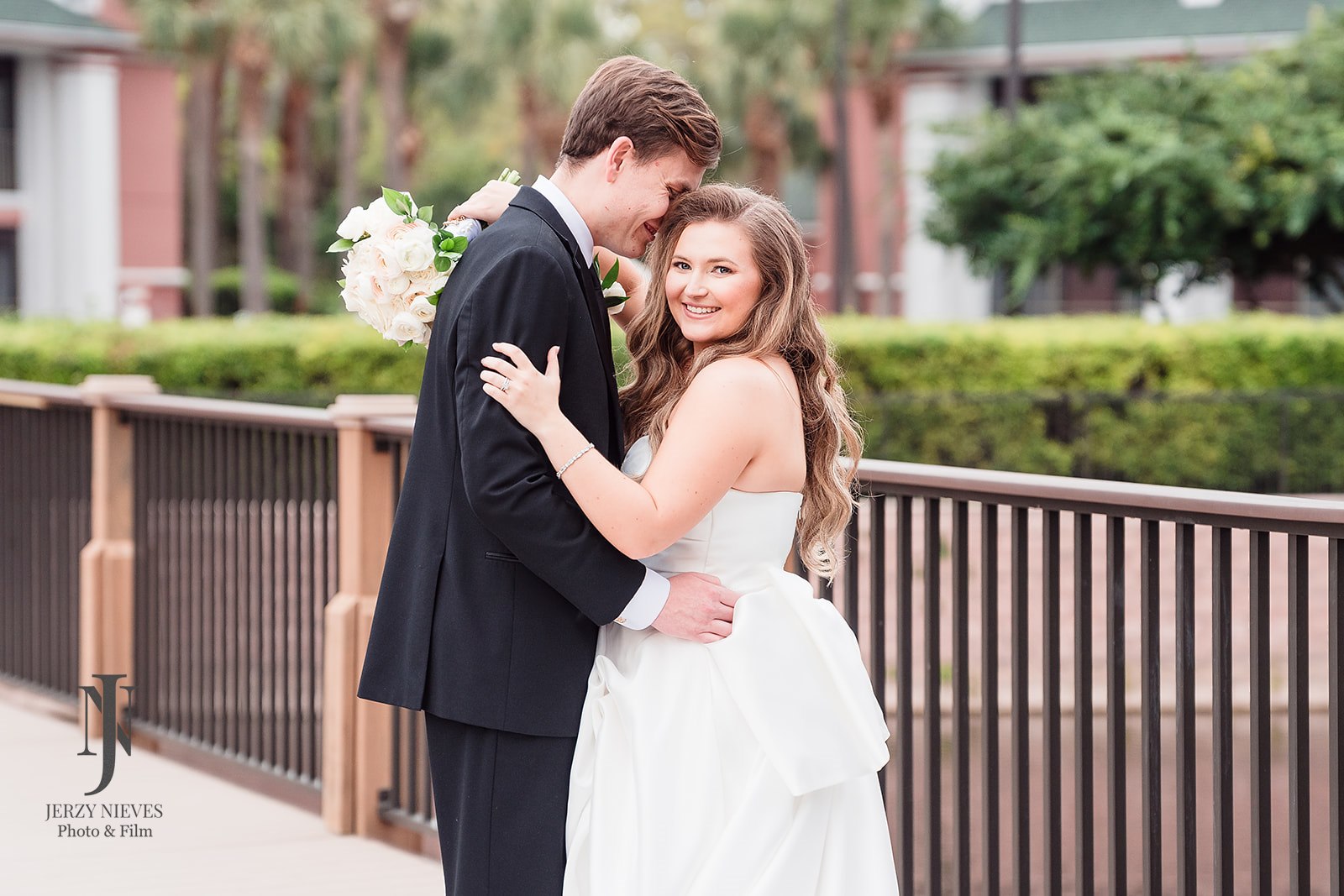 bride and groom facing each other at Caribe Royale Orlando