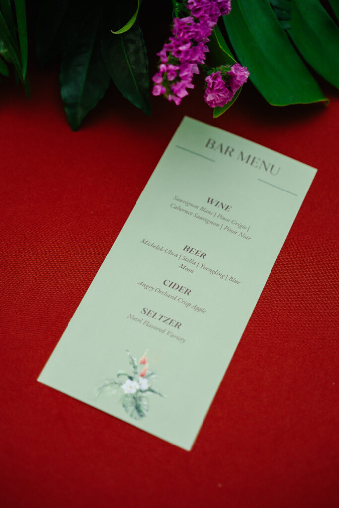 menu card details at corporate event planned by Socialite Events Orlando