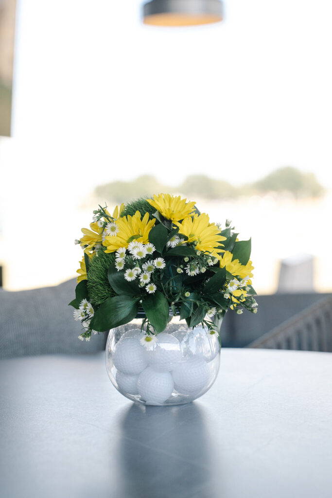 Wedding golf themed wedding table setting and floral decor
